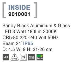 NOVA LUCE venkovní svítidlo s bodcem INSIDE černý hliník a sklo LED 3W 3000K 220-240V 24st. IP65 9010001