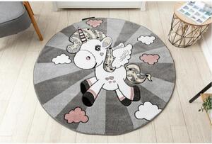 Dětský kusový koberec Jednorožec šedý kruh 120cm