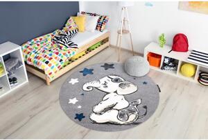 Dětský kusový koberec Sloník šedý kruh 120cm