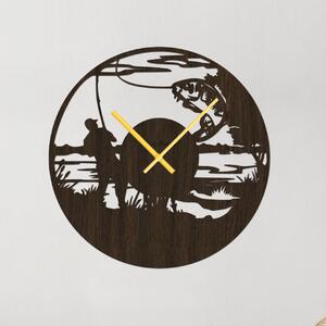 Dřevo života | Rybářské nástěnné hodiny Zvolte barvu dekoru: Wenge | Velikost hodin: 35x35 | Barva ručiček: Zlaté