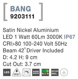 NOVA LUCE venkovní zapuštěné svítidlo do země BANG nikl satén hliník LED 1W 3000K IP67 100-240V 42st. vč. driveru 9203111