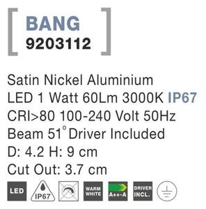 NOVA LUCE venkovní zapuštěné svítidlo do země BANG nikl satén hliník LED 1W 3000K IP67 100-240V 42st. vč. driveru 9203112