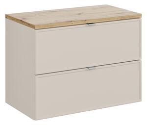 Comad Závěsná skříňka pod umyvadlo Dalia Cashmere s deskou 80 cm kašmírová/dub evoke
