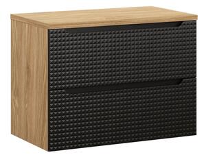 Comad Závěsná umyvadlová skříňka Luxor Black s deskou 80 cm černá/dub olejovaný