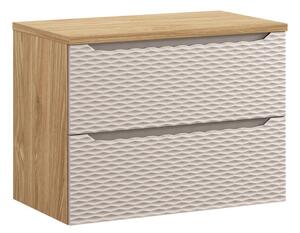 Comad Závěsná umyvadlová skříňka Ocean s deskou 80 cm béžová/dub olejovaný