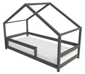 Dětská postel domeček LUCKY s předním štítem - Tmavě šedá, 80x160 cm, S přední zábranou