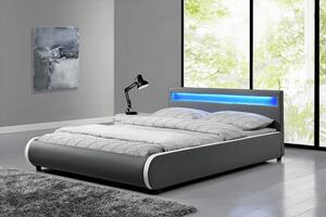 Tempo Kondela Manželská postel s RGB LED osvětlení,, šedá ekokůže, 160x200, DULCEA