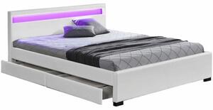TEMPO Manželská postel s úložným prostorem, RGB LED osvětlení, bílá ekokůže, 180x200, CLARETA