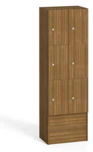 Dřevěná odkládací skříňka s úložnými boxy, 6 boxů, 1700 x 600 x 420 mm, cylindrický zámek, ořech