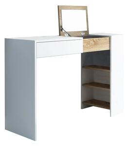 Bílý toaletní stolek / psací stůl s dekorem dub sonoma ELIS