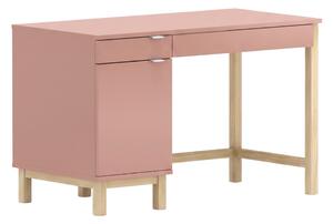 Dětský psací stůl MODEL se šuplíky a skříňkou - Pastelově růžová s bílým úchytem, 100x60 cm, Zvolte stranu: Levá