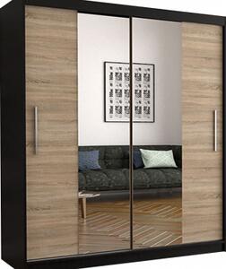 Idzczak Vista 01 šatní skříň šíře 150 cm s posuvnými dveřmi a zrcadly Stěny černá / dub