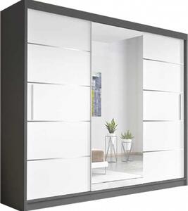 Idzczak Multi 23 šatní skříň šíře 233 cm se zrcadly a posuvnými dveřmi Stěny šedá / bílá