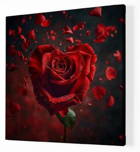 Obraz na plátně - Červená růže Srdce květ FeelHappy.cz Velikost obrazu: 40 x 40 cm