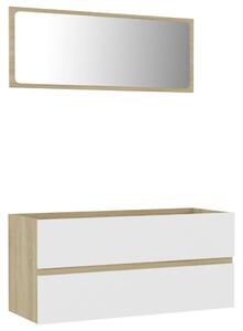 2dílný set koupelnového nábytku - skříňka + zrcadlo 100 cm - dřevotříska | bílý a dub sonoma