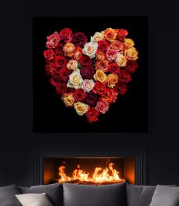 Obraz na plátně - Barevné růže Srdce FeelHappy.cz Velikost obrazu: 40 x 40 cm
