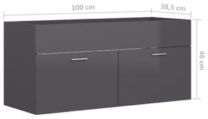 Skříňka pod umyvadlo - dřevotříska - 100x38,5x46 cm | šedá + vysoký lesk