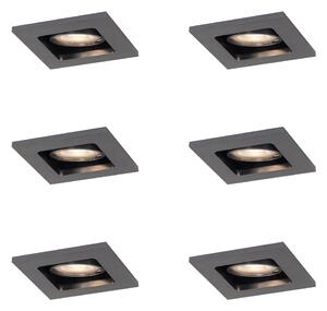 Sada 6 moderních zapuštěných bodových svítidel Gunmetal GU10 50mm kulatá naklápěcí - Qure
