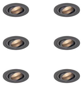 Sada 6 moderních zapuštěných bodových svítidel Gunmetal GU10 50mm kulatá naklápěcí - Rondoo