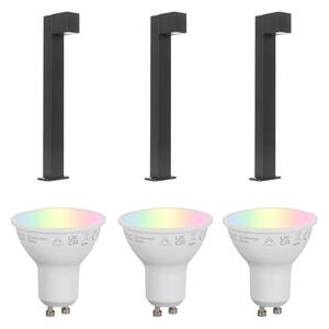 Sada 3 chytrých venkovních stojacích lamp černá 65cm IP44 - Baleno