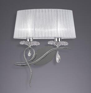 Mantra 5276 Louise, nástěnné svítidlo, 2x13W LED E27, chrom, křišťál/stínítko z bílého textilu, výška 49,5cm