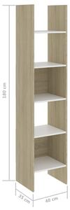 Knihovna Carda - dřevotříska - 40x35x180 cm | bílá a dub sonoma