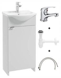Koupelnová skříňka s umyvadlem 40 cm stojící bílá se sifonem a baterií chrom