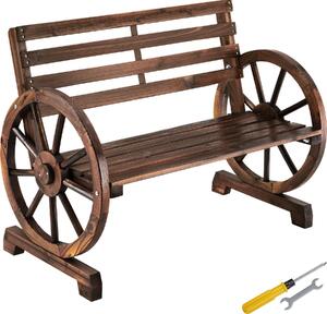 Tectake Zahradní lavička Howdy, design ve tvaru kola od vozu, plamenované masivní dřevo - hnědá