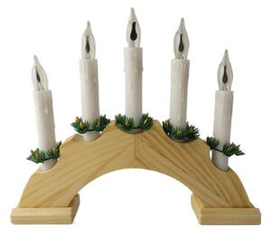 Vánoční dřevěný svícen ve tvaru oblouku, přírodní barva, imitace plamene, 5 svíček