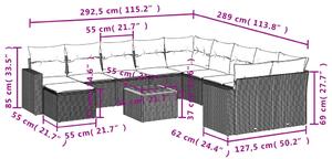 12dílná zahradní sedací souprava s poduškami černá polyratan