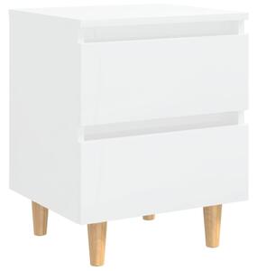 Noční stolek Gorgon - nohy z borovice - 40x35x50 cm | bílý s vysokým leskem