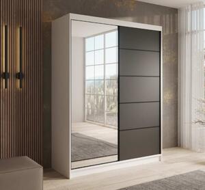 Šatní skříň se zrcadlem a posuvnými dveřmi Cardi - 150 cm Barva: Bílá/Černá