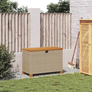 Zahradní úložný box béžový 80x40x48 cm polyratan akáciové dřevo