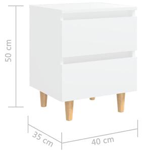 Noční stolek Gorgon s nohami z masivní borovice - 40x35x50 cm | bílý