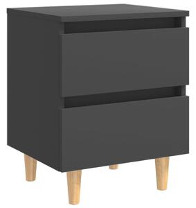 Noční stolek Gorgon s nohami z borového dřeva - 40x35x50 cm | šedý