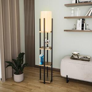 Stojací lampa 8115, černá/zlatá/bílá, kov/plátno, výška 130 cm