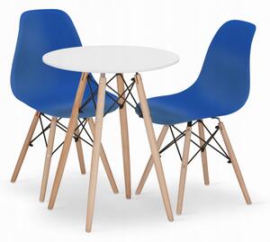 Jídelní stůl TODI bílý 60 cm se dvěma židlemi OSAKA modré