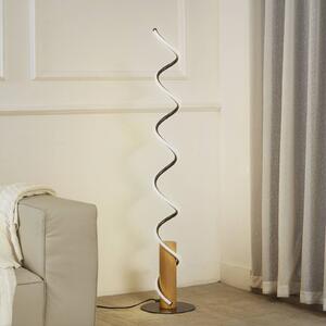 LED stojací lampa Lindby Spiraali, šedá, dřevo, výška 133 cm
