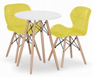 Jídelní stůl TODI bílý 60 cm se dvěma židlemi LAGO žluté