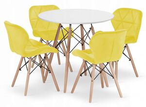 Jídelní stůl TODI bílý 80 cm se čtyřmi židlemi LAGO sametové žluté