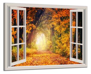 Obraz na plátně Okno do podzimního lesa