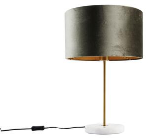 Stolní lampa mosazná se sametovým stínidlem zelená 35cm - Kaso