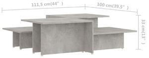 Konferenční stolky Kash - 2 ks - dřevotříska - 111,5x50x33cm | betonově šedé