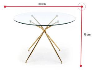 Jídelní stůl VALENTIN, 110x75x110, sklo/zlatá