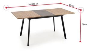 Rozkládací jídelní stůl ALFONSO, 120-160x76x80, dub sonoma/černá