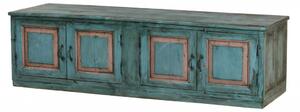 Nízká skříňka z teakového dřeva, tyrkysová patina, 185x57x53cm