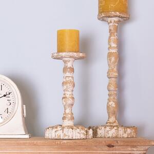Dřevěný vintage svícen s patinou - Ø 16*27 cm