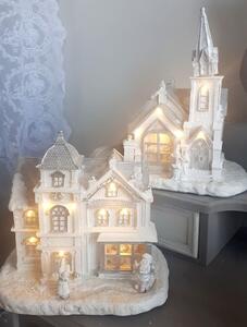 Bílý svítící vánoční domek - 22*16*23cm
