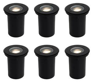 Sada 6 moderních venkovních bodových světel do země černých 35 mm nastavitelných IP65 - Delux