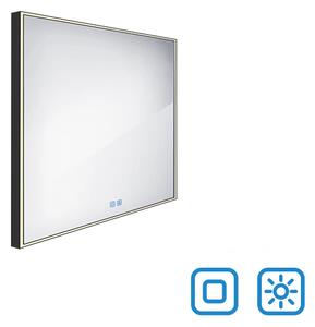 Černé zrcadlo do koupelny čtvercové s osvětlením 60x60 cm, černý rám, dva dotykové spínače NIMCO ZPC 13066VX-90